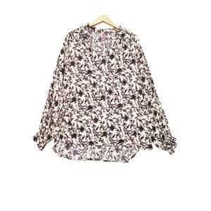 Ruby Ribbon Meadow Blouse Top Size XXL Floral Long Sleeve Tunic Ruffle Neck 2X‎